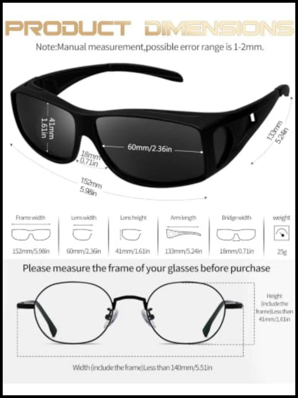 Fit Over Glasses Sunglasses Polarized UV400 Wrap Around TR90